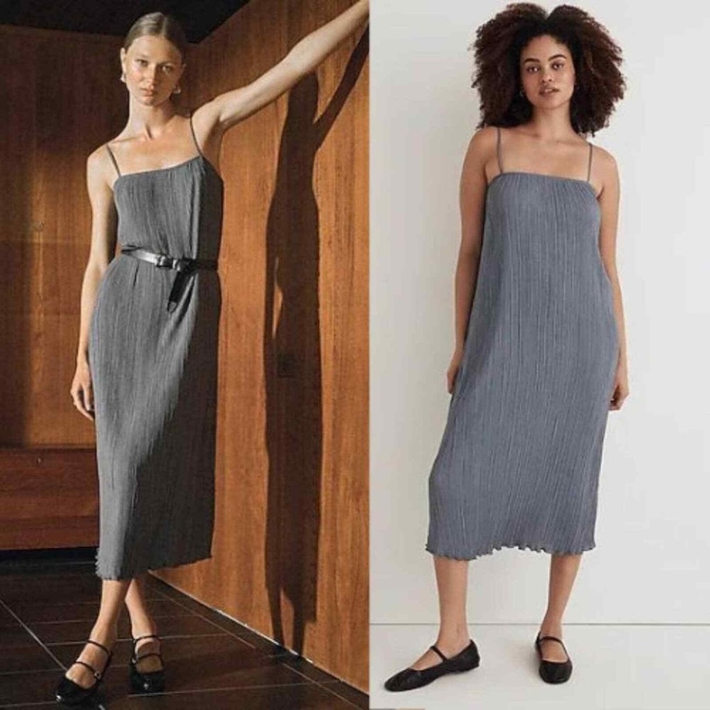 NWOT Madewell Goldie Plissé Dress in Teapot Blue